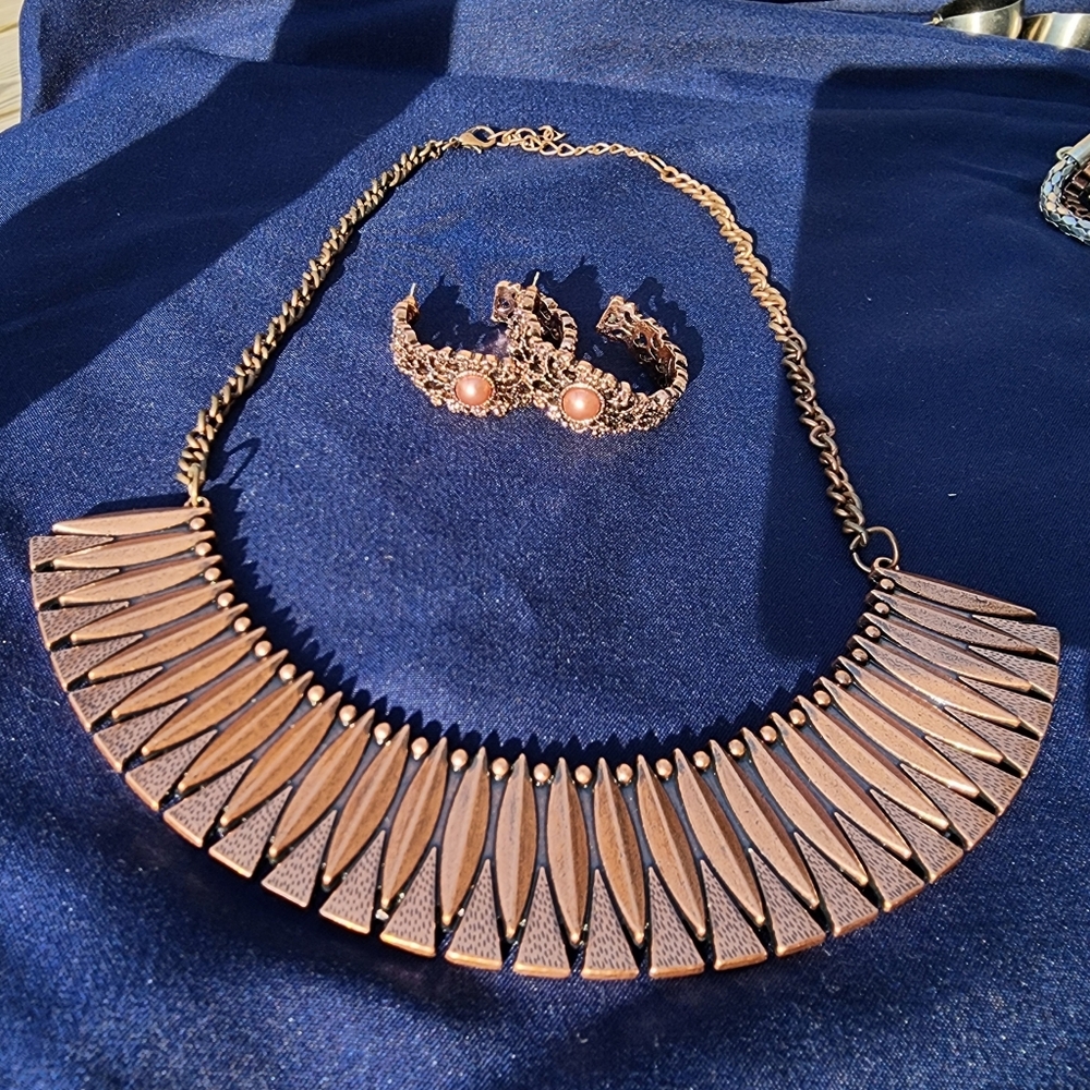 Copper Color Statement Necklace and Earrings Set
